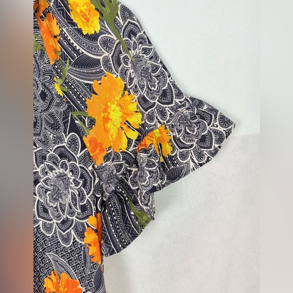 Anthropologie Floral Ruffle Blue Motif Maxi Dress relaxed fit Bohemian A-Line - Picture 3 of 11